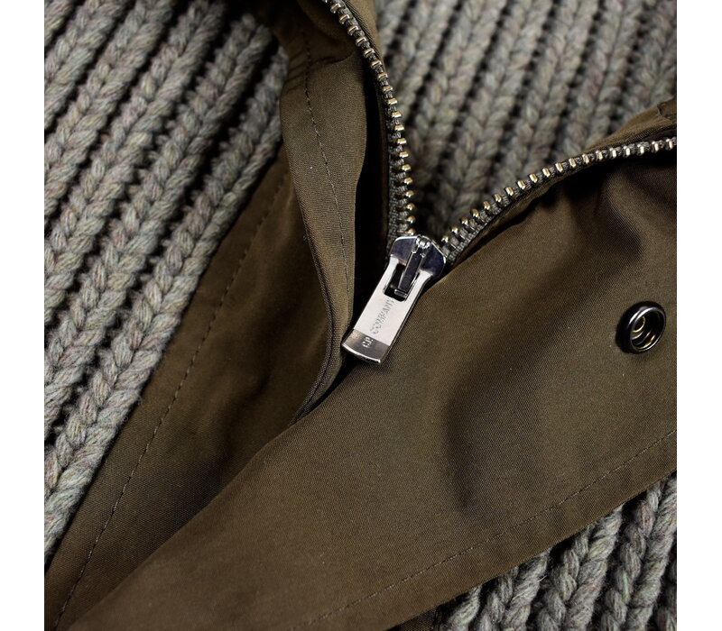 C.P. Company grey heavy knit wool goggle hood full zip cardigan 50