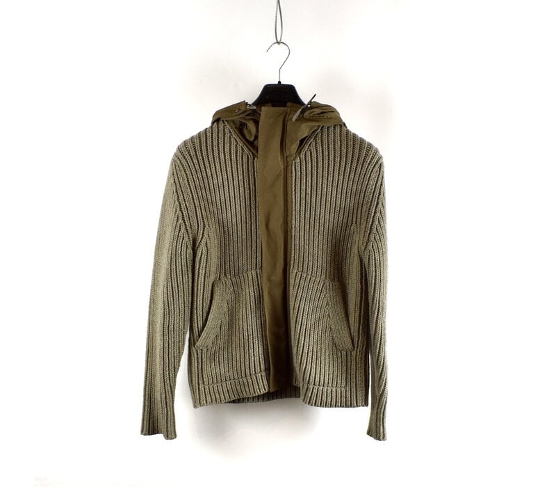 C.P. Company grey heavy knit wool goggle hood full zip cardigan 50