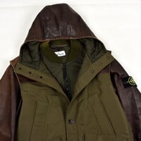 Stone Island 30 anni brown waxed soft leather jacket with detachable vest L