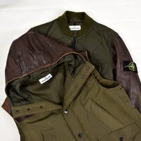 Stone Island 30 anni brown waxed soft leather jacket with detachable vest L