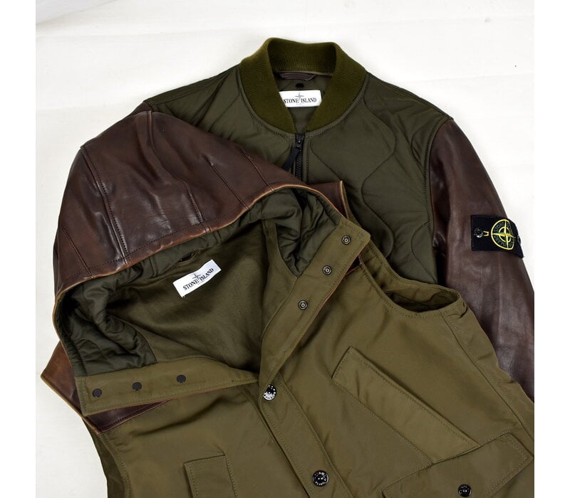 Stone Island 30 anni brown waxed soft leather jacket with detachable vest L