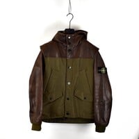 Stone Island 30 anni brown waxed soft leather jacket with detachable vest L