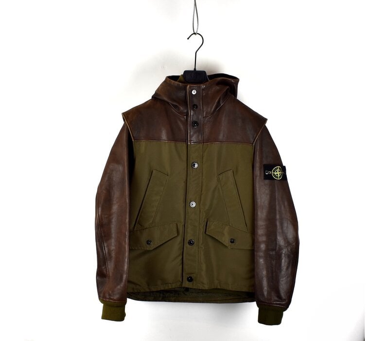 Stone Island 30 anni brown waxed soft leather jacket with detachable vest L