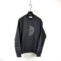 Stone Island grey old dye treatment big embroidered logo crew neck sweatshirt M