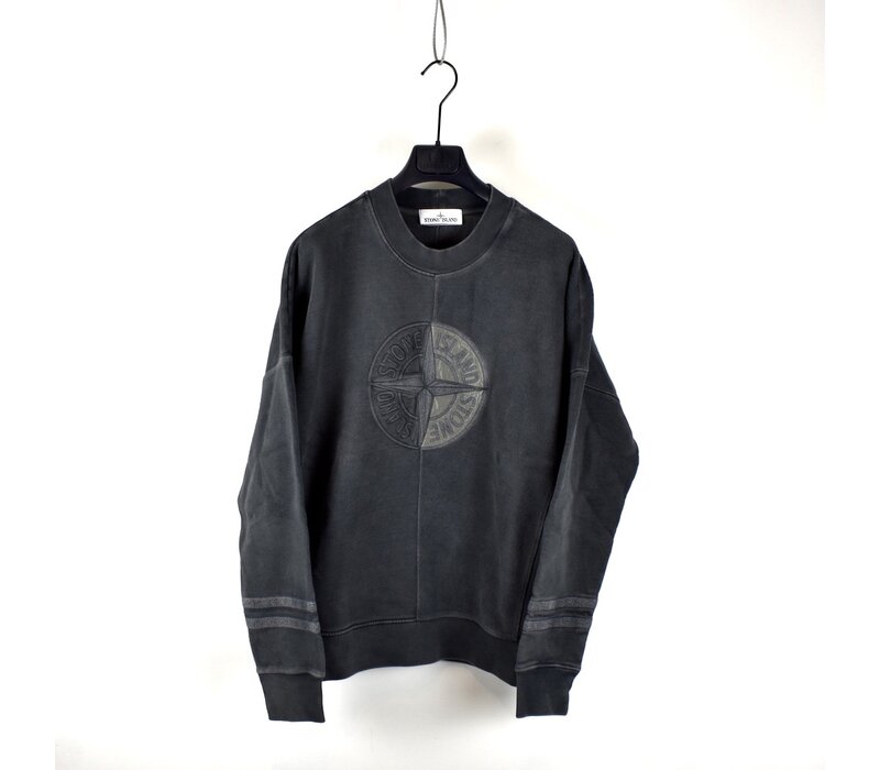 Stone Island grey old dye treatment big embroidered logo crew neck sweatshirt M