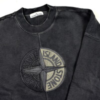 Stone Island grey old dye treatment big embroidered logo crew neck sweatshirt M
