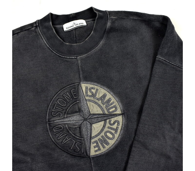 Stone Island grey old dye treatment big embroidered logo crew neck sweatshirt M