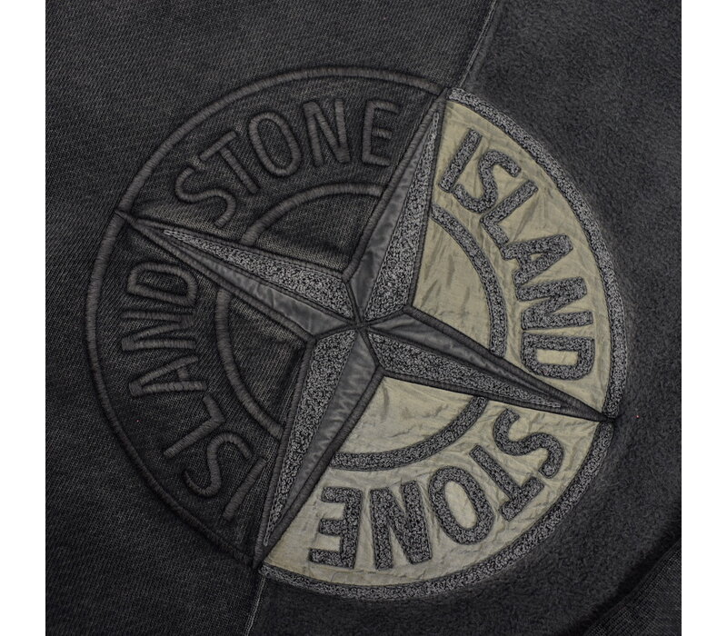 Stone Island grey old dye treatment big embroidered logo crew neck sweatshirt M