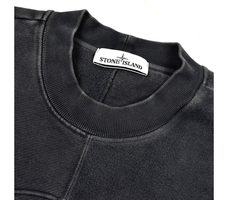 Stone Island grey old dye treatment big embroidered logo crew neck sweatshirt M