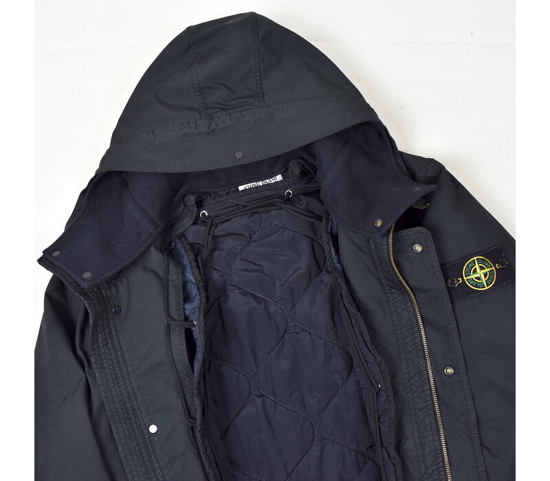 Stone Island navy david-tc quilted lined hooded fishtail parka XL