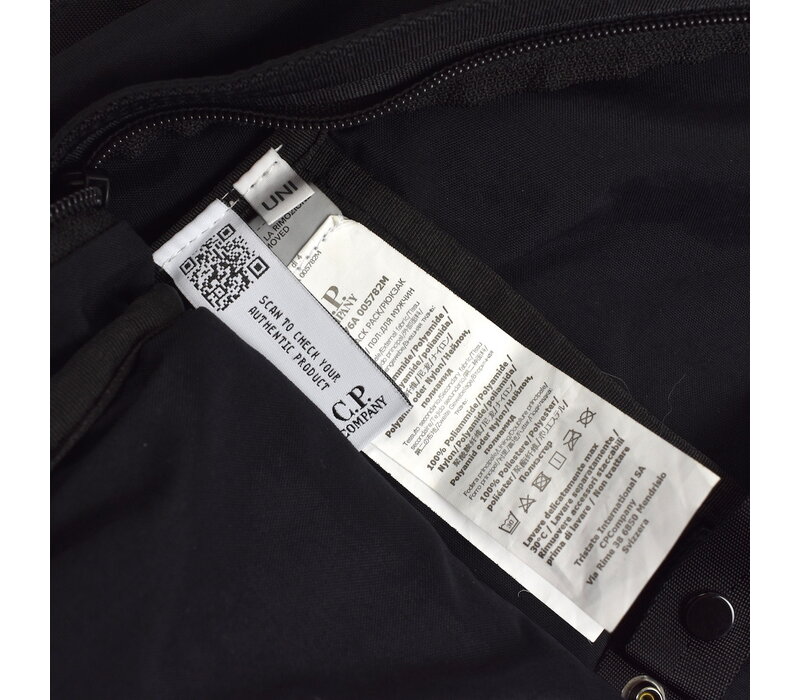 C.P. Company black nylon b lens detail backpack bag