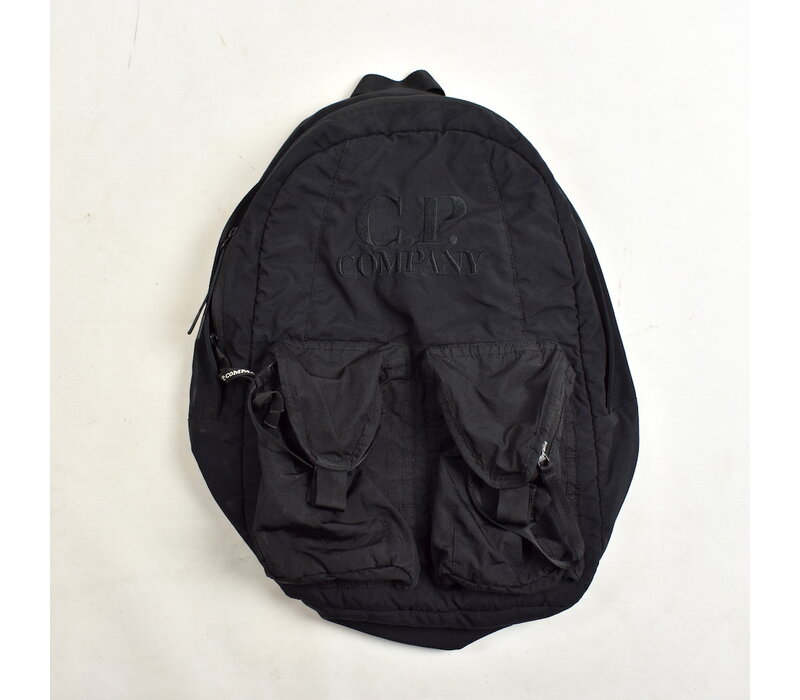 C.P. Company black nylon b lens detail backpack bag