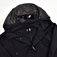 C.P. Company black flatt nylon goggle hood fishtail parka XXL