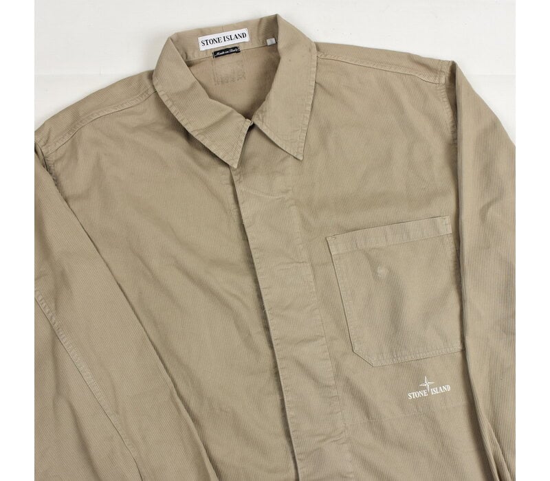 Stone Island green needlecord spell out logo long sleeve shirt M