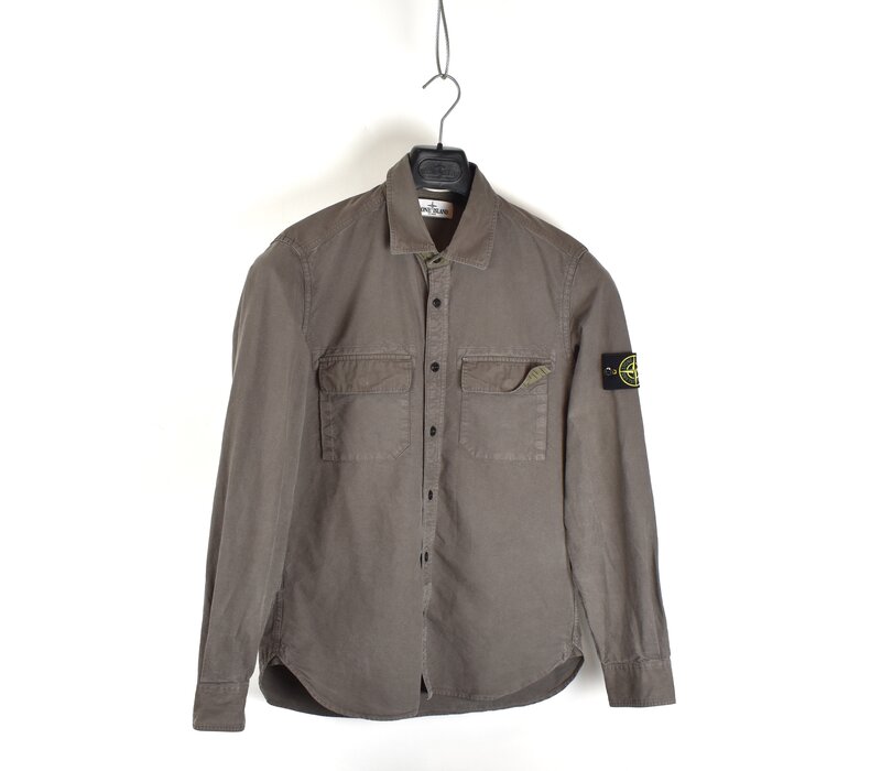 Stone Island army green cotton badge long sleeve shirt L