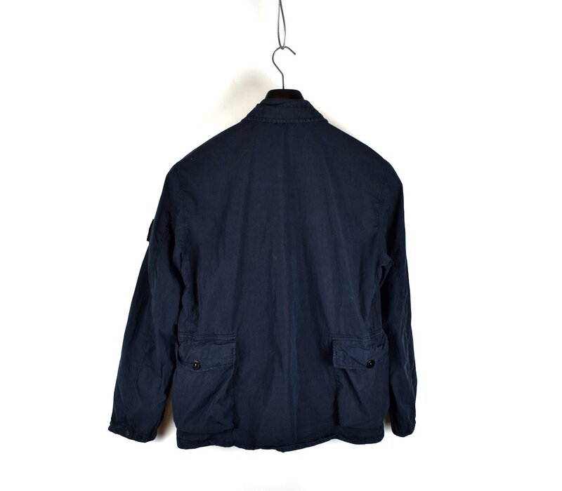 Stone Island navy garment dyed cotton mutli pocket utility overshirt jacket M