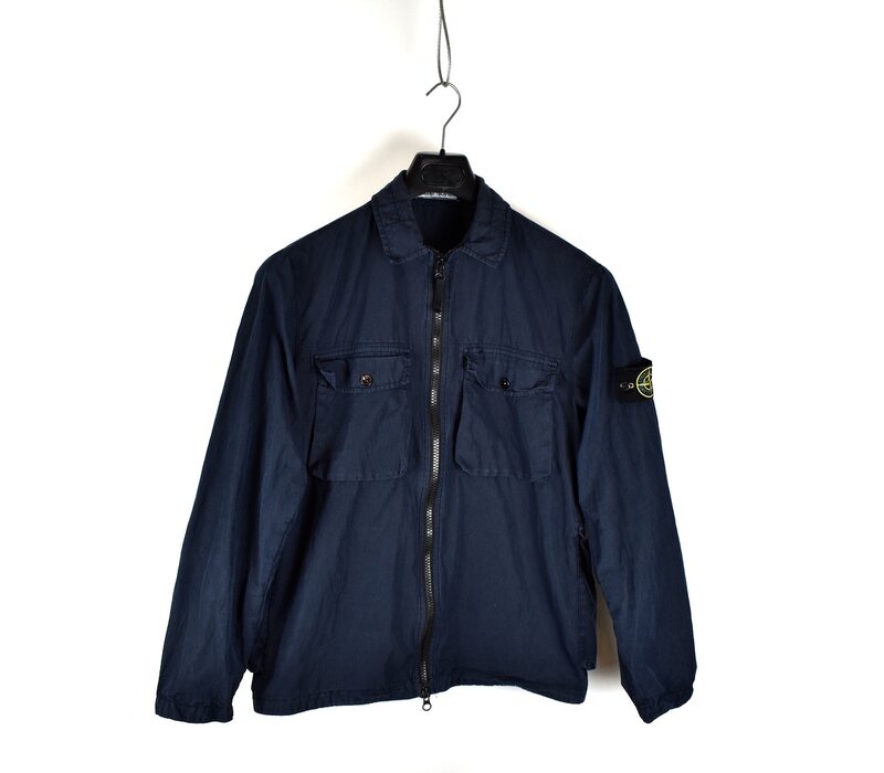 Stone Island navy garment dyed cotton mutli pocket utility overshirt jacket M