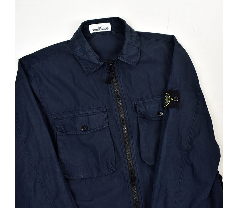 Stone Island navy garment dyed cotton mutli pocket utility overshirt jacket M