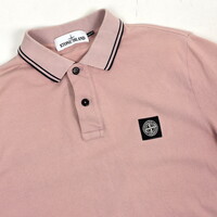 Stone Island pink cotton pique tipped short sleeve patch program polo shirt L