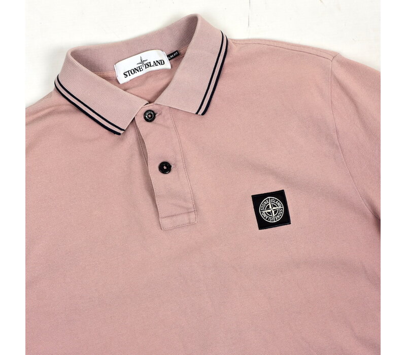 Stone Island pink cotton pique tipped short sleeve patch program polo shirt L