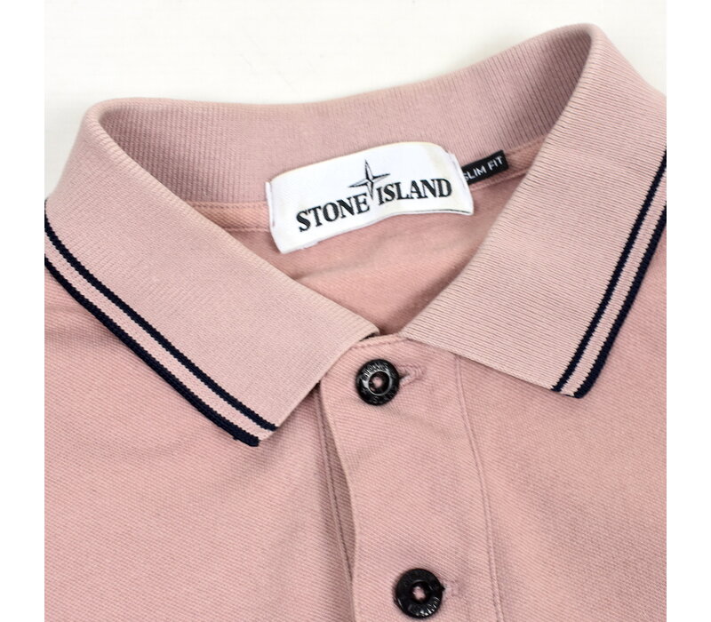Stone Island pink cotton pique tipped short sleeve patch program polo shirt L