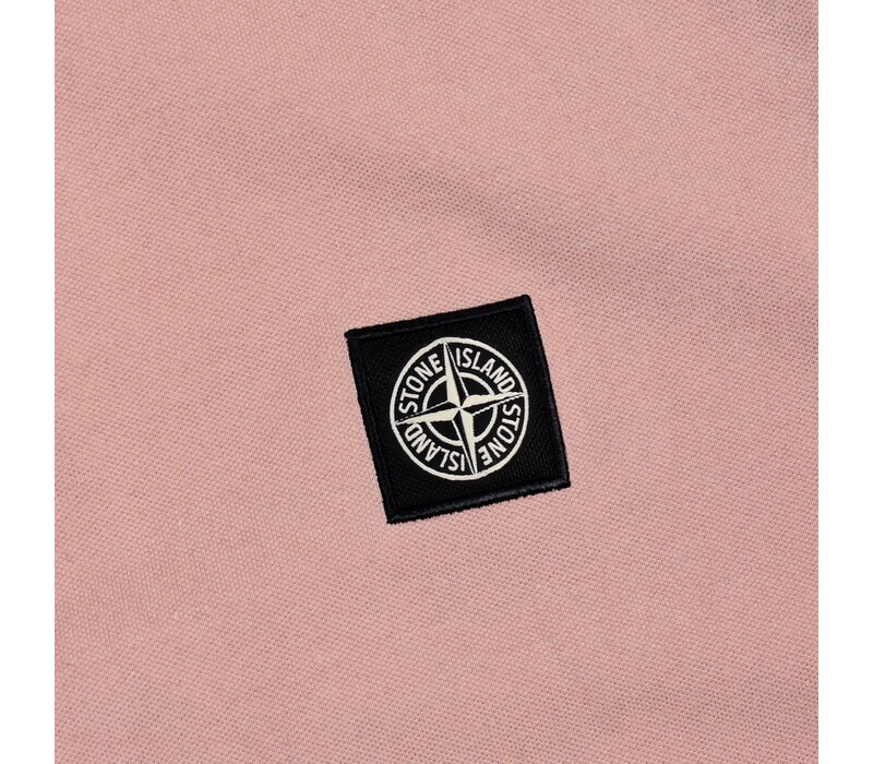 Stone Island pink cotton pique tipped short sleeve patch program polo shirt L