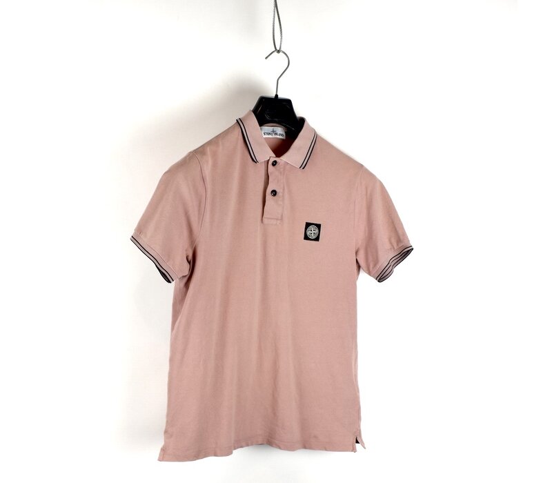 Stone Island pink cotton pique tipped short sleeve patch program polo shirt L
