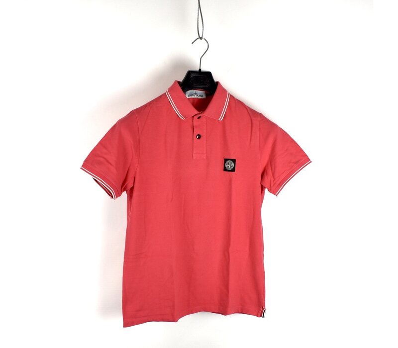 Stone Island hot pink cotton pique tipped short sleeve patch program polo shirt L