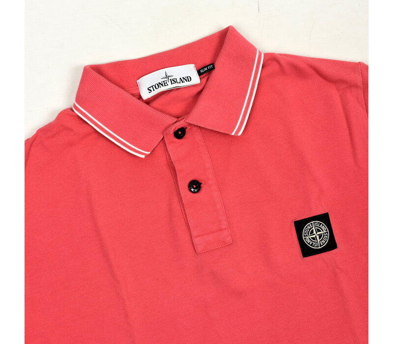 Stone Island hot pink cotton pique tipped short sleeve patch program polo shirt L
