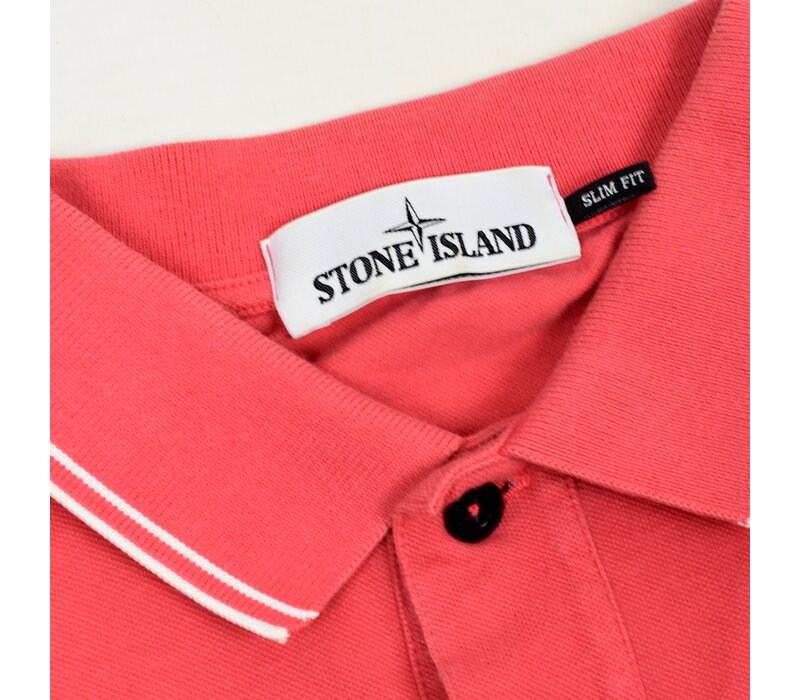 Stone Island hot pink cotton pique tipped short sleeve patch program polo shirt L