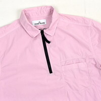 Stone Island pink cotton quarter zip short sleeve shirt L
