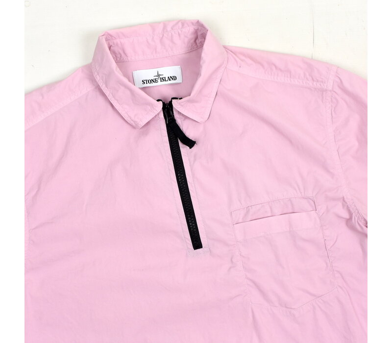 Stone Island pink cotton quarter zip short sleeve shirt L
