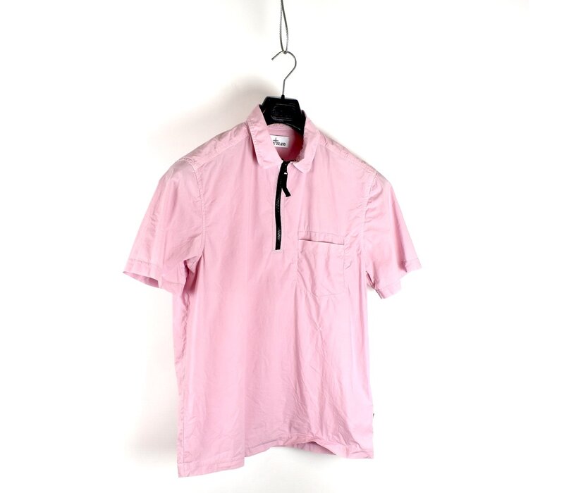 Stone Island pink cotton quarter zip short sleeve shirt L