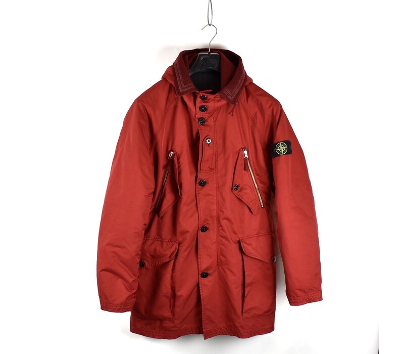 Stone Island red david-tc quilted lined hooded multi pocket parka XL
