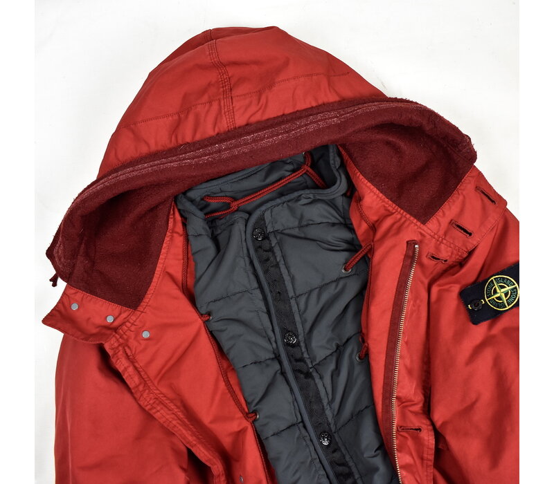 Stone Island red david-tc quilted lined hooded multi pocket parka XL