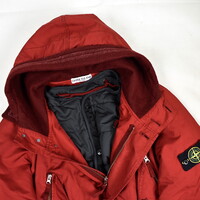 Stone Island red david-tc quilted lined hooded multi pocket parka XL