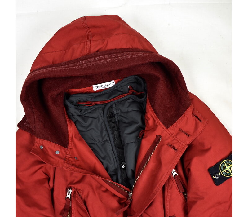Stone Island red david-tc quilted lined hooded multi pocket parka XL