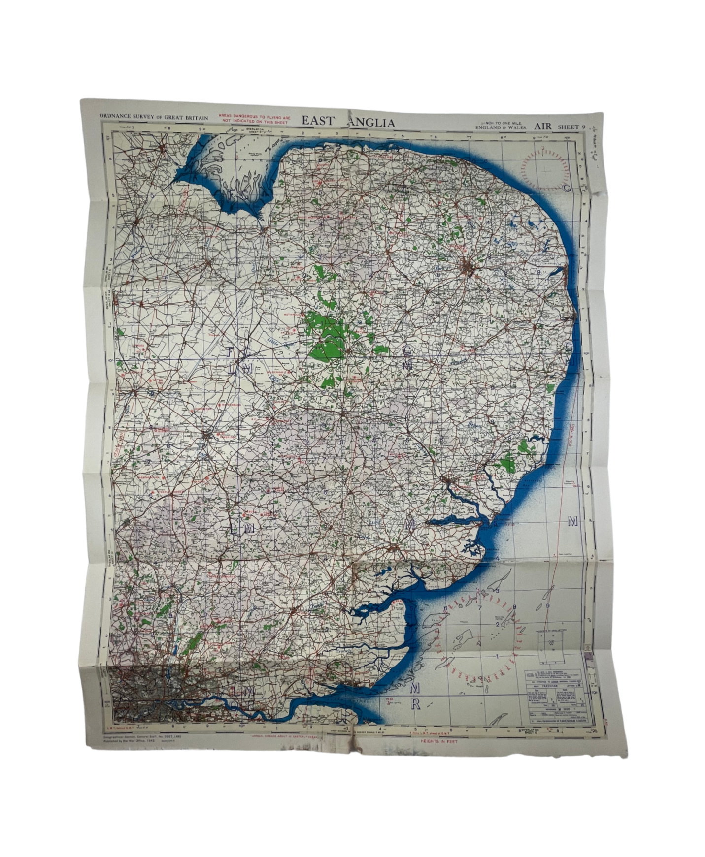 MARVIN'S MILITARY Engelse WO2 air navigation map East Anglia Marvin