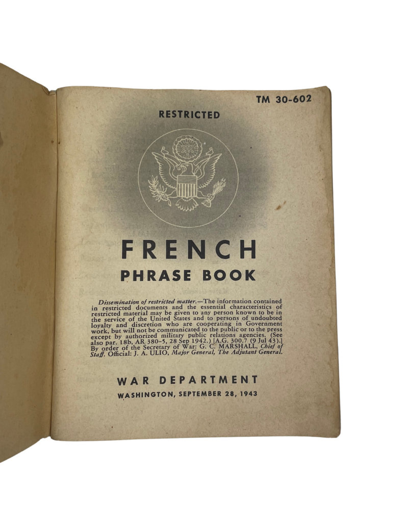 Amerikaans WO2 French Phrase Book