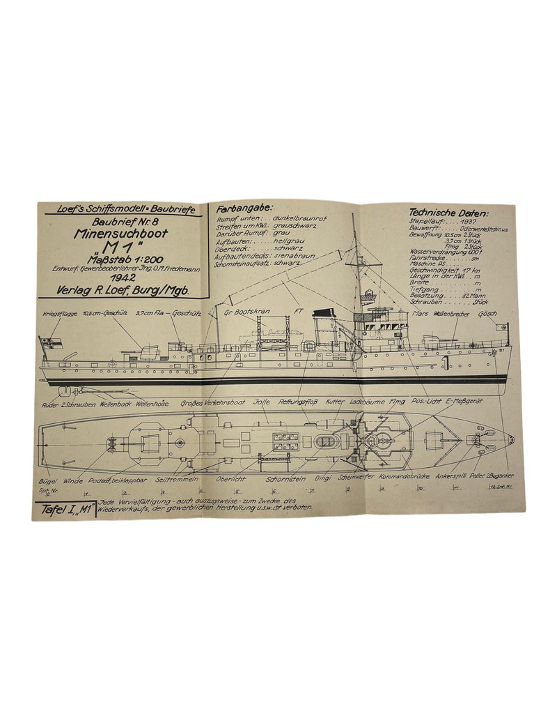 Duits WO2 Kriegsmarine Modernes Minensuchboot M1 boekje