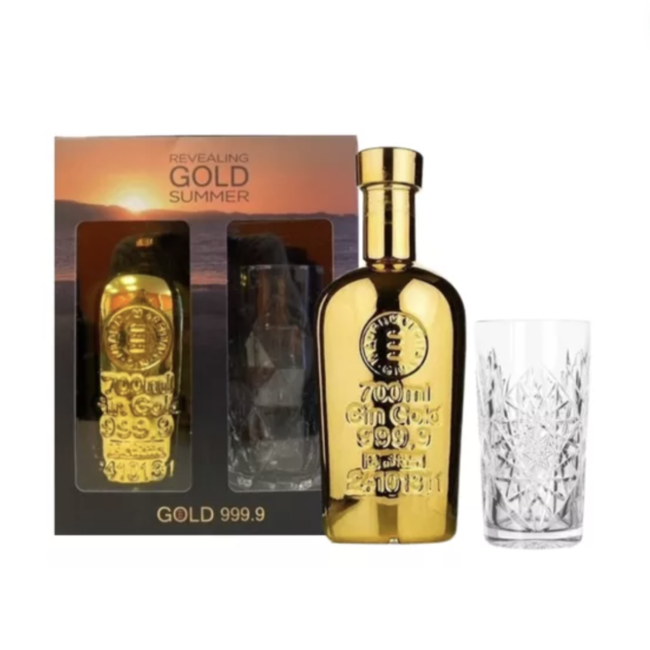 Gold 999.9 Gin 70cl met glas in giftbox