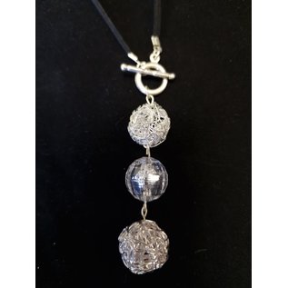 necklace braided silver ball and glass ball