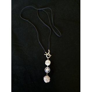 necklace braided silver ball and glass ball