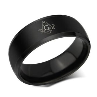 Anillo de acero inoxidable con compás y escuadra.  Nero
