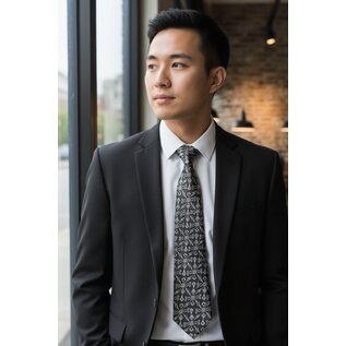 Black tie with compass and set square symbols