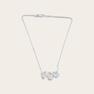Sterling silver necklace with three large ginkgo leaves.