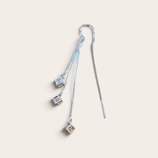 Sterling silver 925 threader earring, cube with raw stone