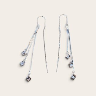 Sterling silver 925 threader earring, cube with raw stone