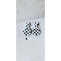 Handcrafted clay drop earrings in 2 parts with a black and white checkerboard pattern and butterfly backs.