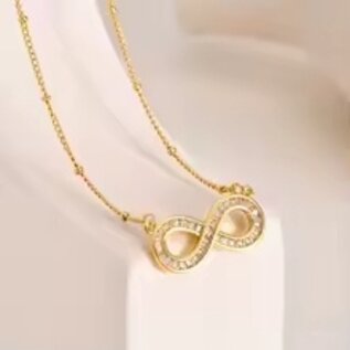 Collier en acier inoxydable avec signe infini et oxydes de zirconium.
